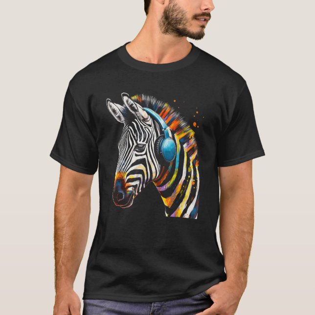 T-shirt Casques Zebra Oeuvre Musique Animale Motif Zebra (Devant)