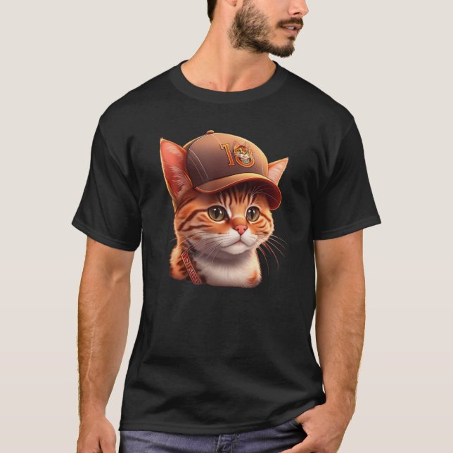 T-shirt Casquette de baseball mignon portant un chat (Devant)