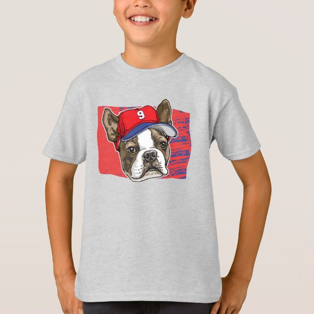 T-shirt Casquette de baseball rouge de Boston Terrier (Devant)