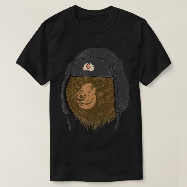 T-shirt Casquette de fourrure de l'ours russe Ushanka Tsch (Design devant)
