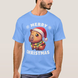 T-shirt Casquette de Noël Lumières de fées de Noël Capybar
