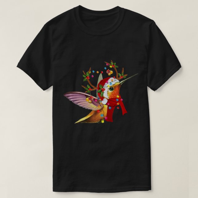 T-shirt Casquette de rennes de colibri Père Noël feux de N (Design devant)