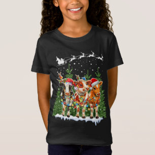 T-Shirt Casquette de rennes de vache Père Noël lumières de