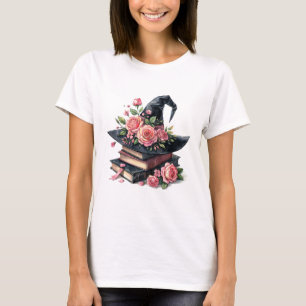 T-shirt Casquette De Sorcière Avec Roses Roses Roses Rose
