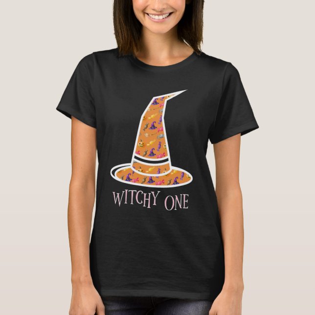 T-shirt casquette de sorcière Motif d'Halloween orange "Wi (Devant)