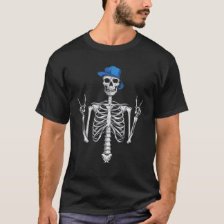 T-shirt Casquette de squelette de rockeur cool Halloween p