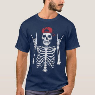 T-shirt Casquette de squelette de rockeur cool Halloween P