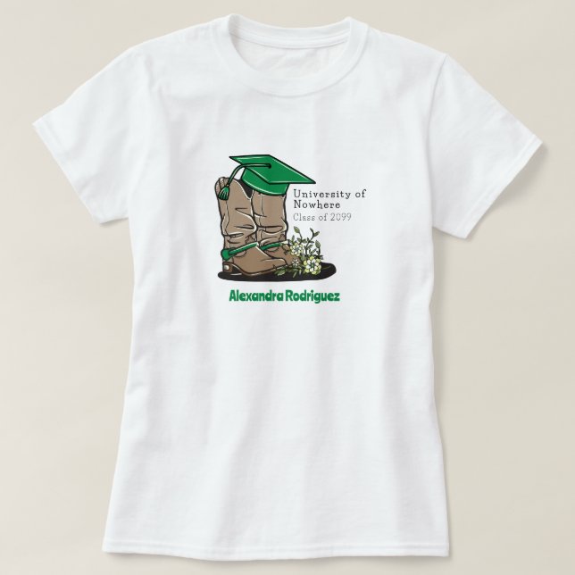 T-shirt Casquette et fleurs de fin d'études Green Cowboy B (Design devant)