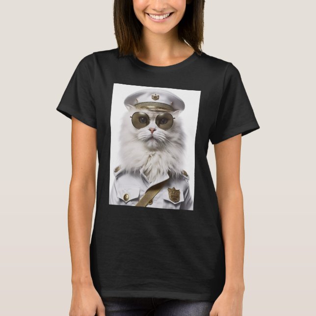 T-shirt Casquette militaire du chat perse blanc (Devant)