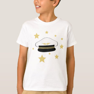 T-shirt Casquette pilote blanc, étoiles dorées, aviateur d