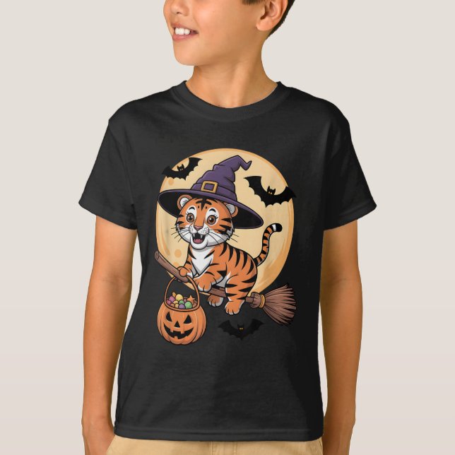 T-shirt Casquette sorcière Tiger Citrouille Costume d'Hall (Devant)
