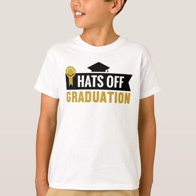 T-shirt Casquettes Noir Or Hors Graduation Rubbon Boys' (Devant)