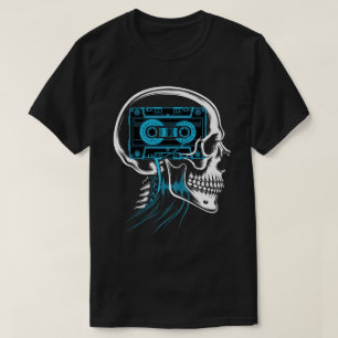 T-shirt Cassette audio néon bleu crâne Art d'onde sonore