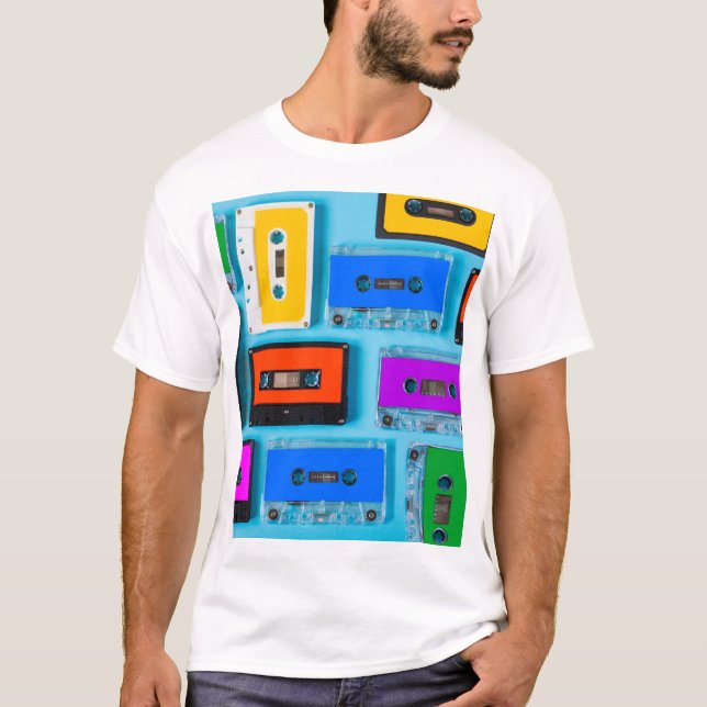 T-shirt Cassette Rétro : Collection Arrière - plan Bleue (Devant)