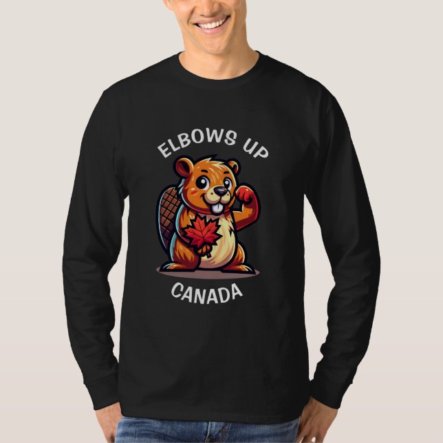 T-shirt Castor avec feuille d'érable et coudes au Canada B (Devant)