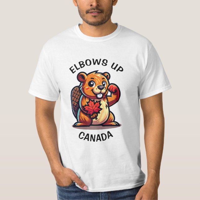 T-shirt Castor avec feuille d'érable et coudes au Canada B (Devant)