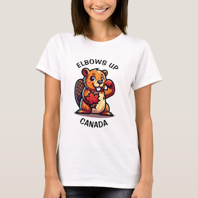 T-shirt Castor avec feuille d'érable et coudes au Canada B (Devant)