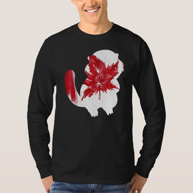 T-shirt Castor Dans La Feuille D'Érable Drapeau Canadien H (Devant)