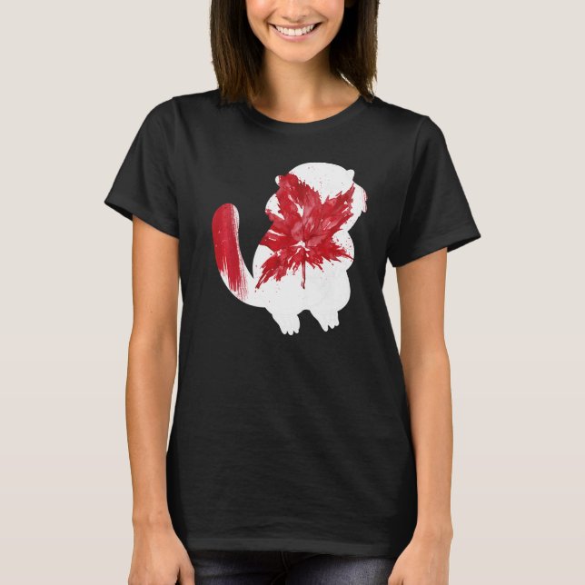 T-shirt Castor Dans La Feuille D'Érable Drapeau Canadien H (Devant)