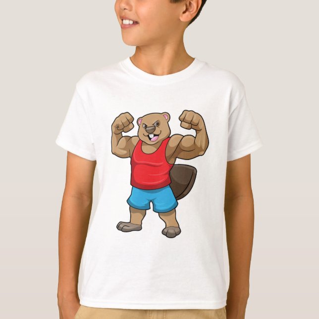 T-shirt Castor en Bodybuilder avec gros bras (Devant)