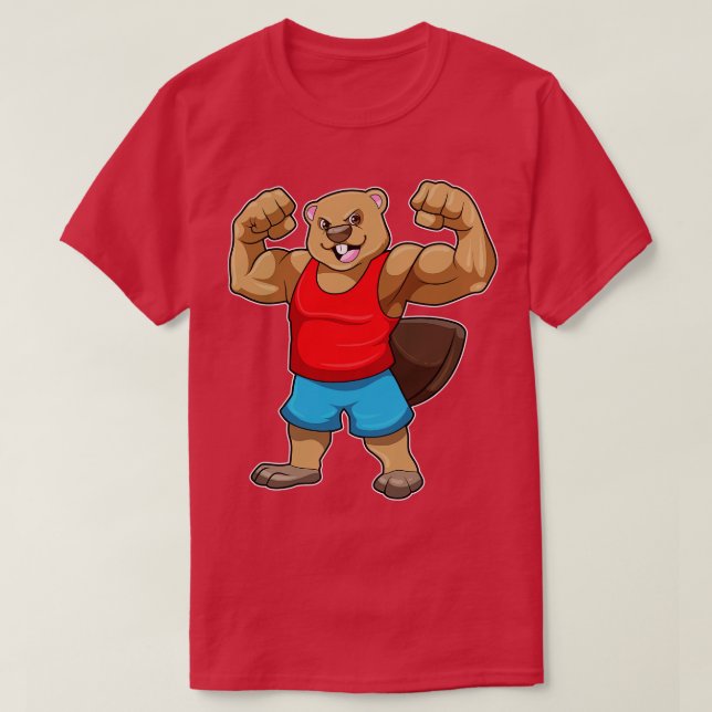 T-shirt Castor en Bodybuilder avec gros bras (Design devant)