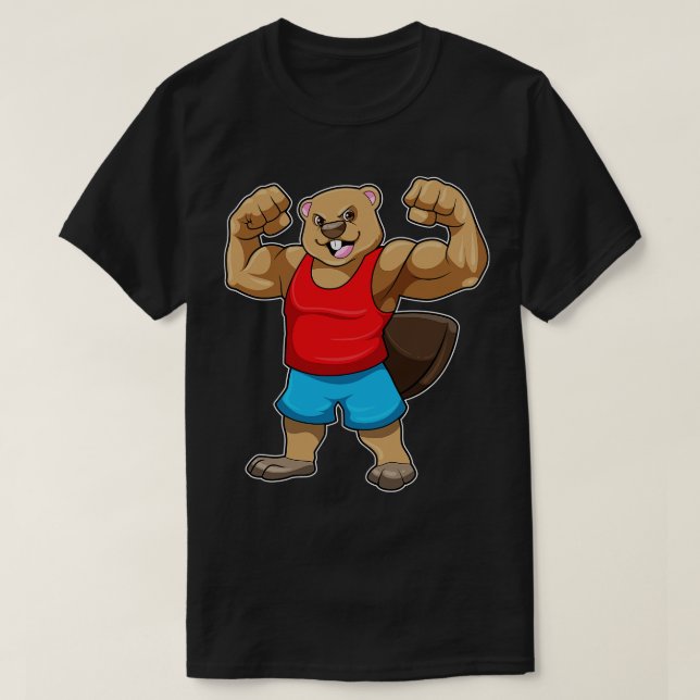 T-shirt Castor en Bodybuilder avec gros bras (Design devant)
