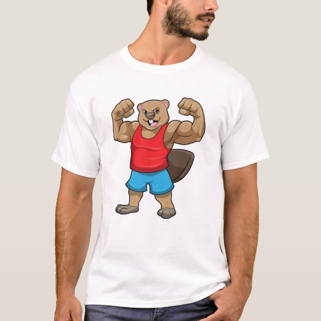 T-shirt Castor en Bodybuilder avec gros bras (Devant)