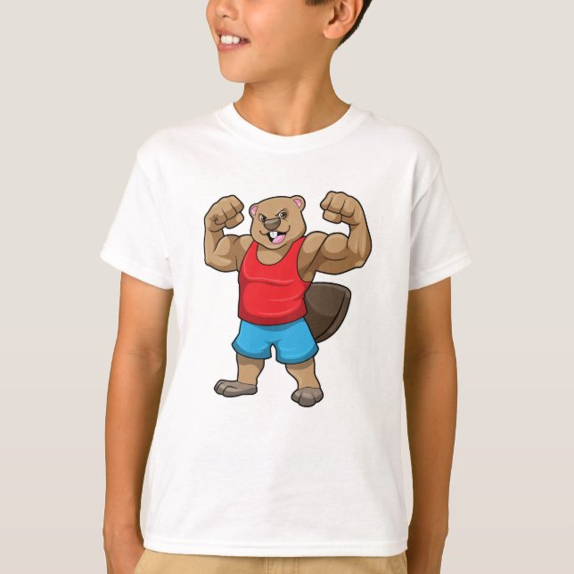 T-shirt Castor en Bodybuilder avec gros bras (Devant)