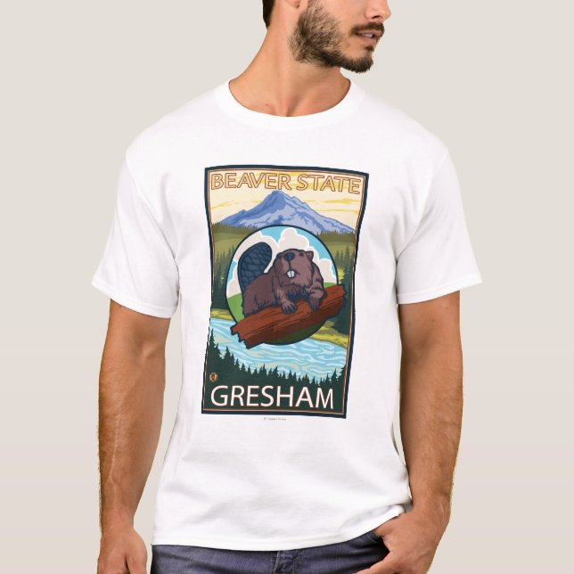 T-shirt Castor et capot de Mt. - Gresham, Orégon (Devant)