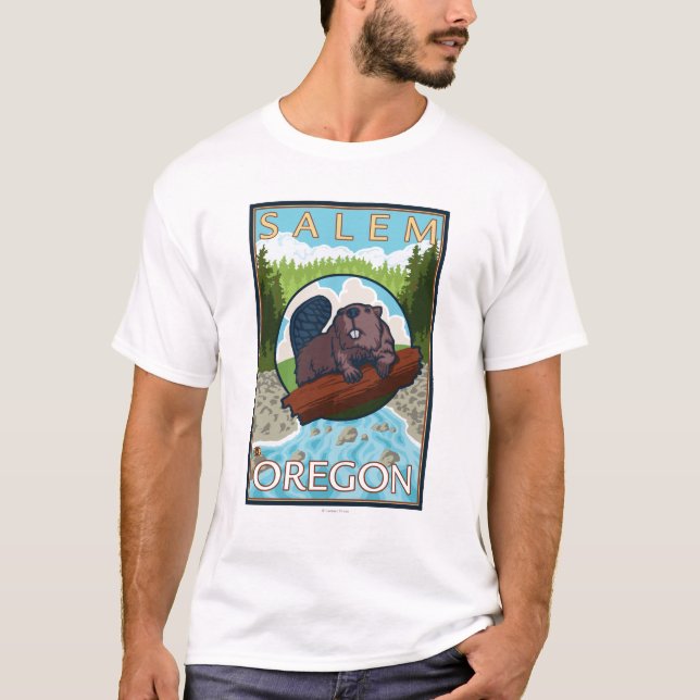 T-shirt Castor et rivière - Salem, Orégon (Devant)