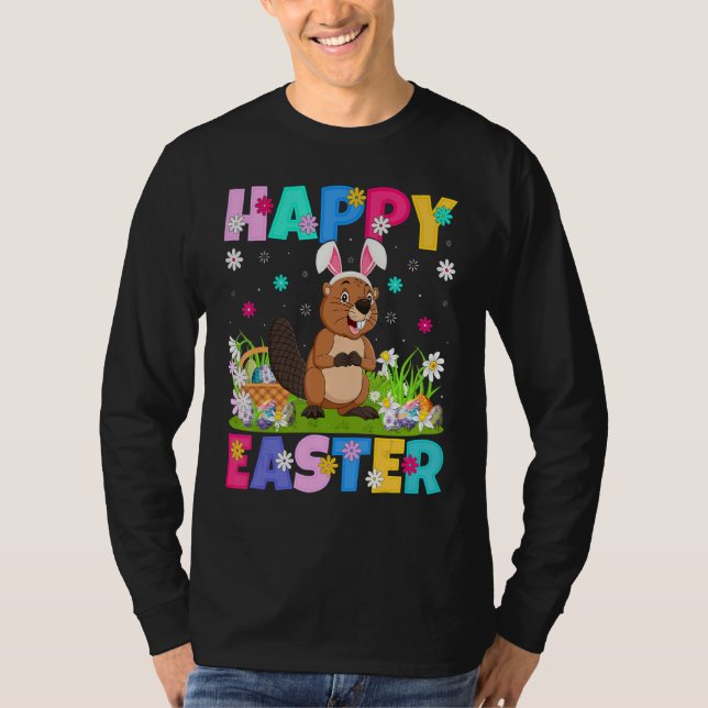 T-shirt Castor Joyeux Bunny de Pâques Castor dimanche de P (Devant)