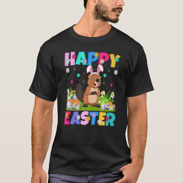 T-shirt Castor Joyeux Bunny de Pâques Castor dimanche de P (Devant)