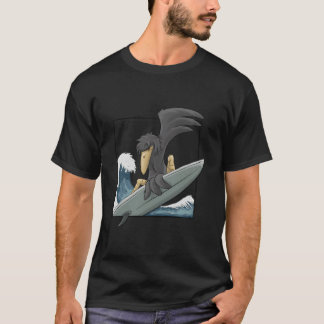 T-shirt Casual Surfer Crow Funky Raven Surfing On Japan Wa