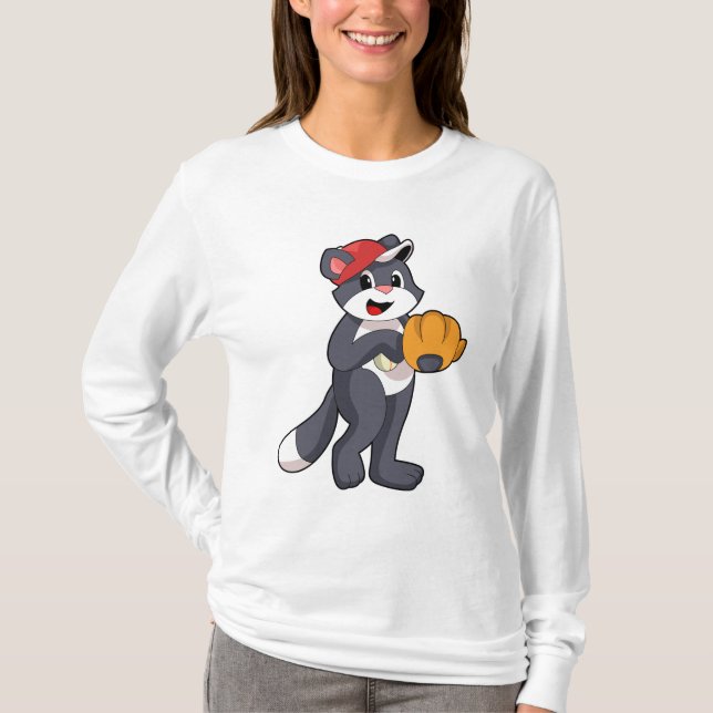 T-shirt Cat à base-ball avec ballon de baseball (Devant)