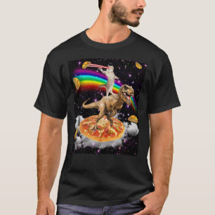 T-shirt Cat à oeil laser galaxie sur Dinosaure sur Pizza