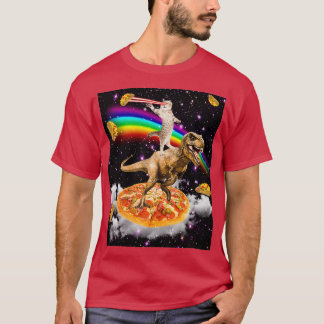 T-shirt Cat à oeil laser galaxie sur Dinosaure sur Pizza a
