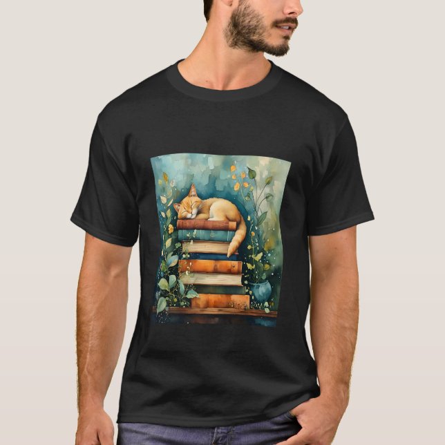 T-shirt Cat and Books - Cute Cat Lover (Devant)