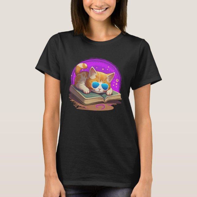 T-shirt Cat  and Bookworm Book  Books and Cat fans (Devant)
