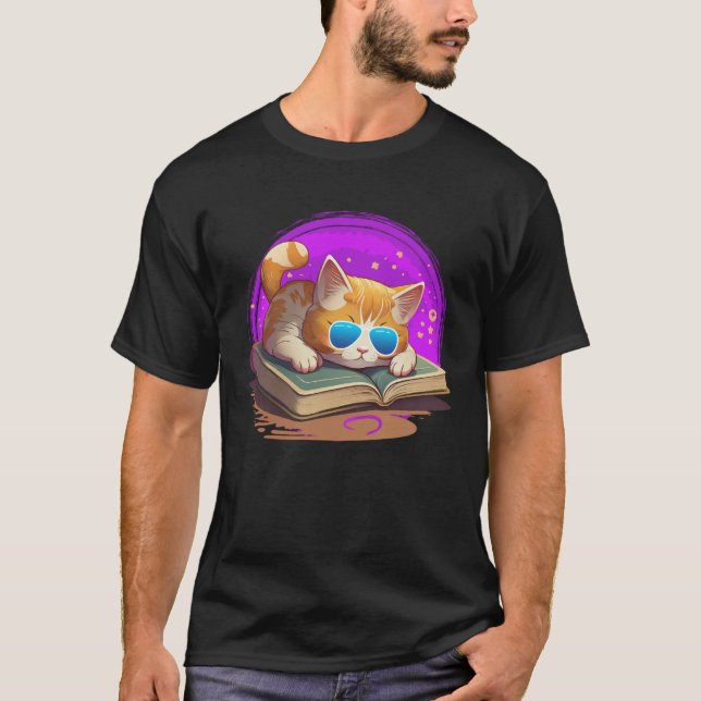 T-shirt Cat  and Bookworm Book  Books and Cat fans (Devant)