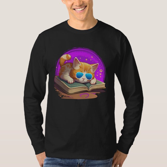 T-shirt Cat  and Bookworm Book  Books and Cat fans (Devant)