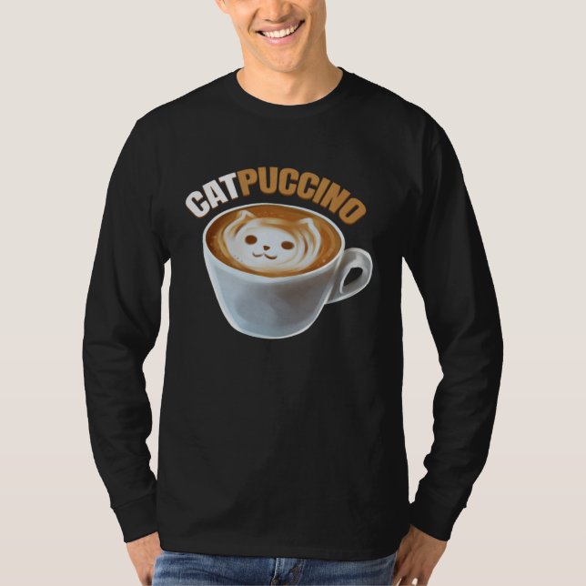 T-shirt Cat And Cappucino Makes Catpuccino In A Cup On Pur (Devant)