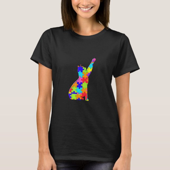 T-shirt Cat animal animal animal de compagnie Jigsaw Autis (Devant)