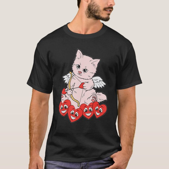T-shirt Cat Arrow Coeur Valentines Jour Cute Kitten Kitty  (Devant)