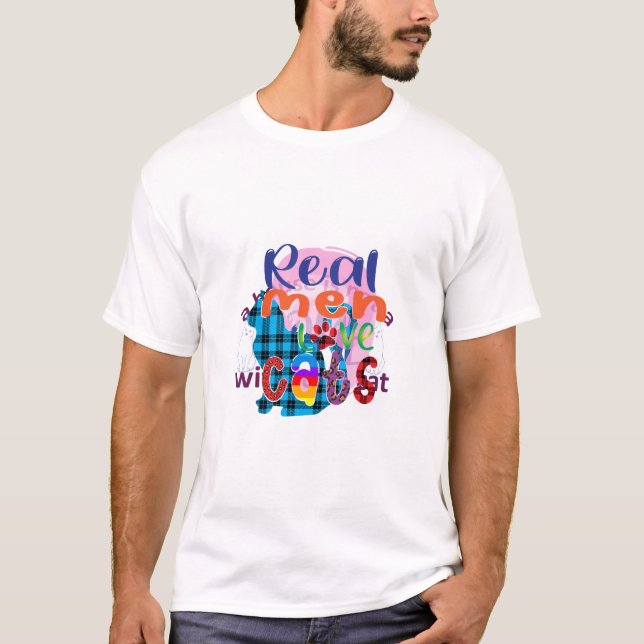 T-shirt Cat Art Real Men Love Cats (Devant)