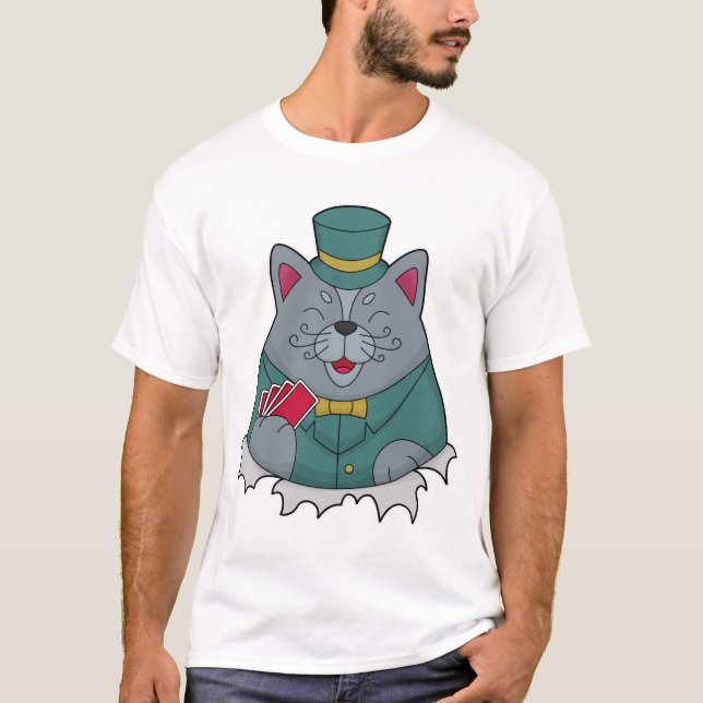 T-shirt Cat at Poker avec cartes de Poker (Devant)