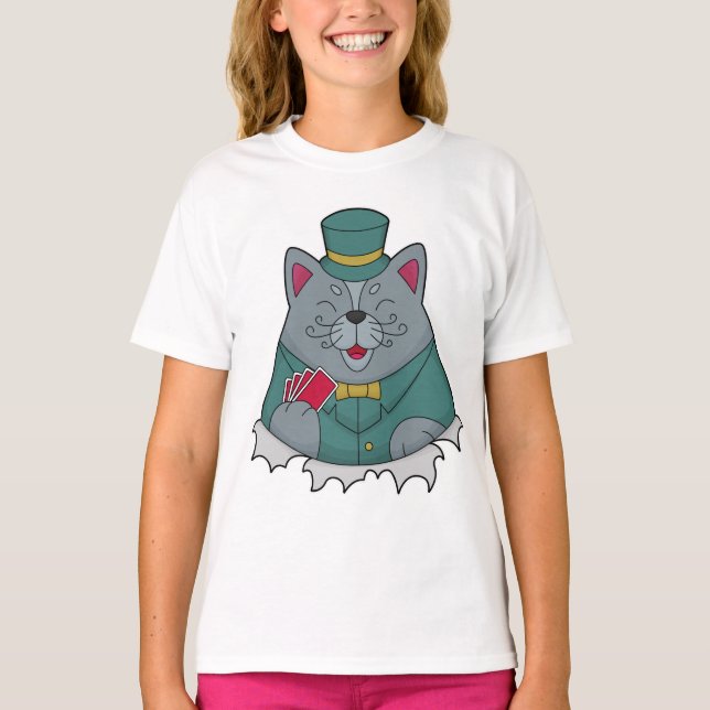 T-shirt Cat at Poker avec cartes de Poker (Devant)