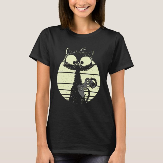 T-shirt Cat Avec Console De Jeu Gamer Cat Contrôleur De Je (Devant)
