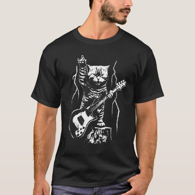 T-shirt Cat  Bass Guitar Player Rock n Roll Guitarist Bass (Devant)