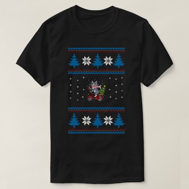 T-shirt Cat Bicycle Ugly Christmas (Design devant)