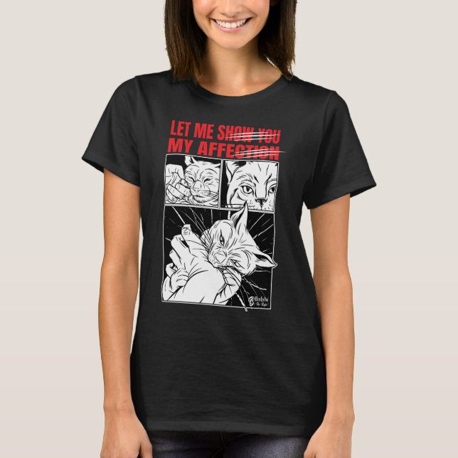 T-shirt Cat Bite Affection Femme Noire (Devant)